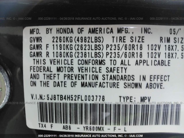 5J8TB4H52FL003778 - 2015 ACURA RDX TECHNOLOGY BROWN photo 9