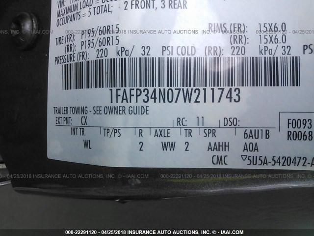 1FAFP34N07W211743 - 2007 FORD FOCUS ZX4/S/SE/SES 灰色 照片 9