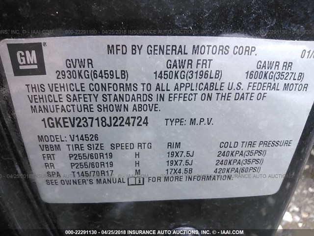 1GKEV23718J224724 - 2008 GMC ACADIA SLT-1 Czarny zdjęcie 9