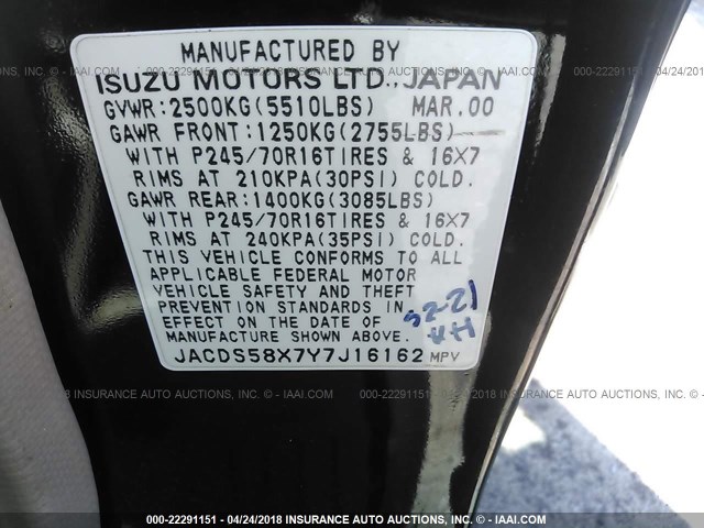 JACDS58X7Y7J16162 - 2000 ISUZU TROOPER S/LS/LIMITED 黑色 照片 9