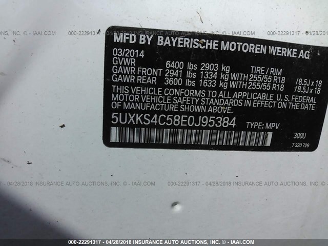 5UXKS4C58E0J95384 - 2014 BMW X5 XDRIVE35D WHITE photo 9