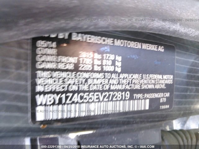 WBY1Z4C55EV272819 - 2014 BMW I3 REX BLACK photo 9