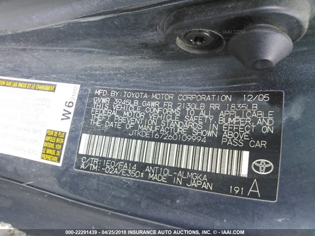 JTKDE167260109994 - 2006 TOYOTA SCION TC 灰色 照片 9