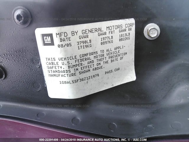 1G8AL55F36Z121979 - 2006 SATURN ION LEVEL 3 MAROON photo 9