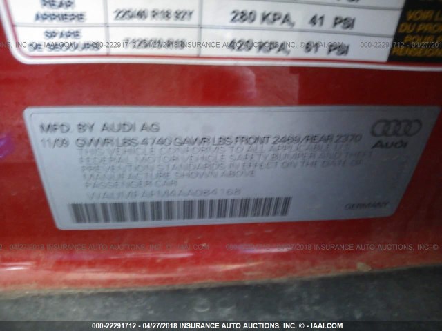 WAUMFAFM4AA084168 - 2010 AUDI A3 PREMIUM PLUS RED photo 9