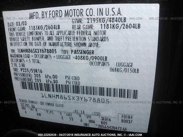 1LNHM86SX3Y678805 - 2003 LINCOLN LS 黑色 照片 9