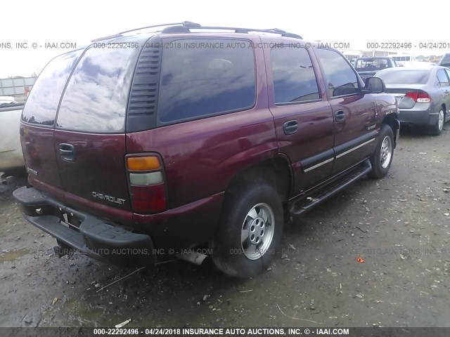 1GNEC13T31J284963 - 2001 CHEVROLET TAHOE C1500 MAROON photo 4