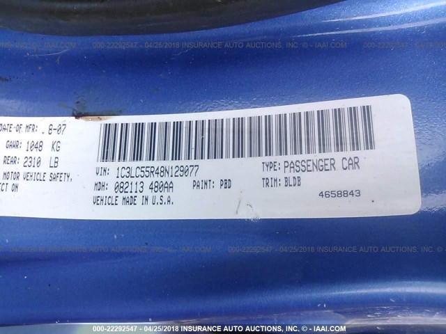 1C3LC55R48N129077 - 2008 CHRYSLER SEBRING TOURING BLUE photo 9