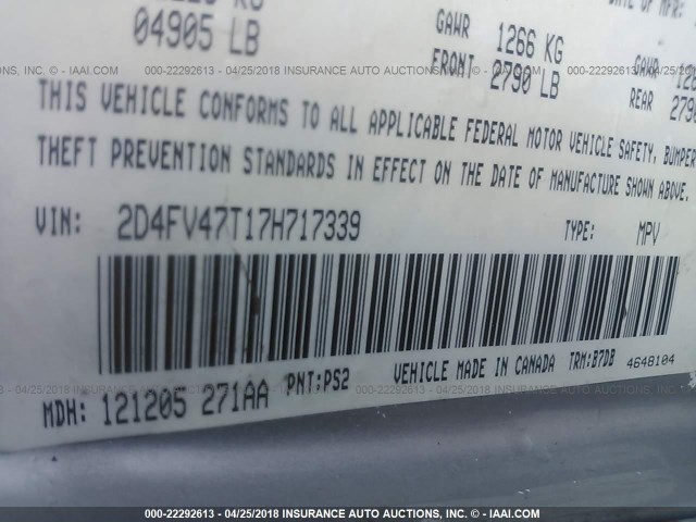 2D4FV47T17H717339 - 2007 DODGE MAGNUM SE SILVER photo 9