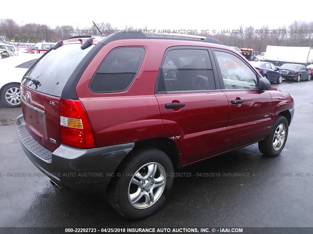 KNDJE723577376510 - 2007 KIA SPORTAGE EX/LX RED photo 4