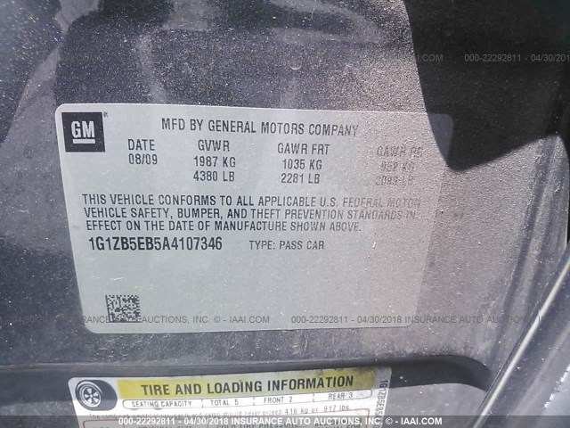 1G1ZB5EB5A4107346 - 2010 CHEVROLET MALIBU LS 灰色 照片 9