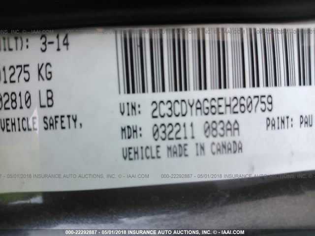 2C3CDYAG6EH260759 - 2014 DODGE CHALLENGER SXT GRAY photo 9