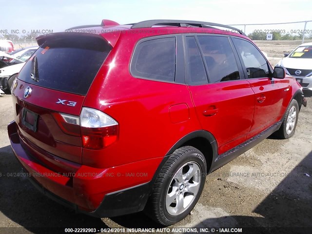 WBXPC93467WF17339 - 2007 BMW X3 3.0SI RED photo 4