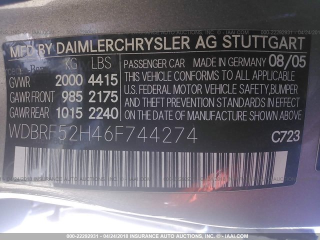 WDBRF52H46F744274 - 2006 MERCEDES-BENZ C GENERATION 2006 230 SILVER photo 9