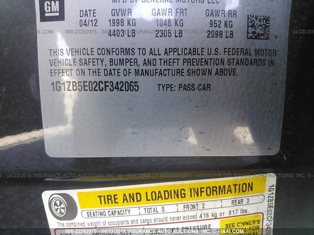 1G1ZB5E02CF342065 - 2012 CHEVROLET MALIBU LS 灰色 照片 9