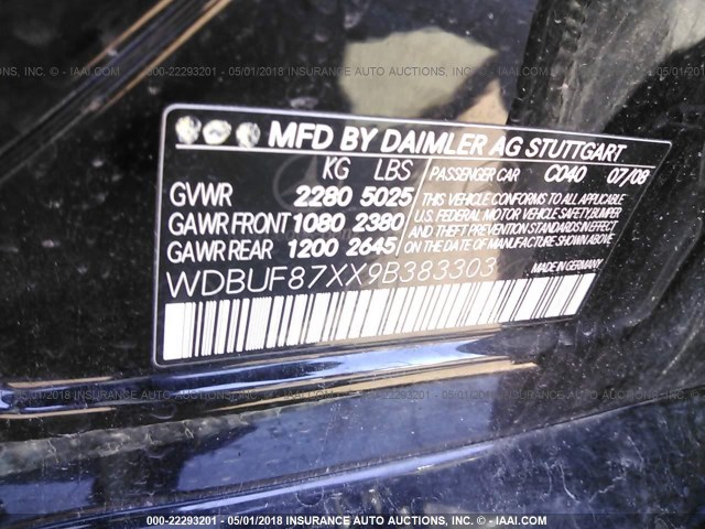 WDBUF87XX9B383303 - 2009 MERCEDES-BENZ E 350 4MATIC BLACK photo 9