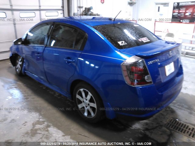 3N1AB6AP8CL745635 - 2012 NISSAN SENTRA 2.0/2.0S/SR/2.0SL BLUE photo 3