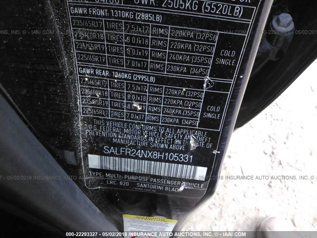 SALFR24NX8H105331 - 2008 LAND ROVER LR2 HSE BLACK photo 9