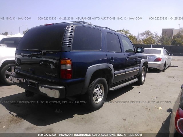 1GNEK13T93R136310 - 2003 CHEVROLET TAHOE K1500 BLUE photo 4