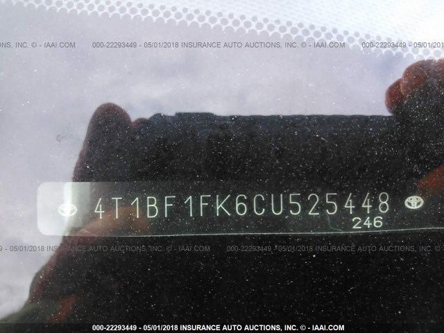 4T1BF1FK6CU525448 - 2012 TOYOTA CAMRY SE/LE/XLE GREEN photo 9