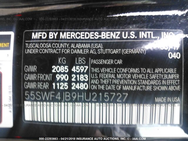 55SWF4JB9HU215727 - 2017 MERCEDES-BENZ C 300 BLACK photo 9