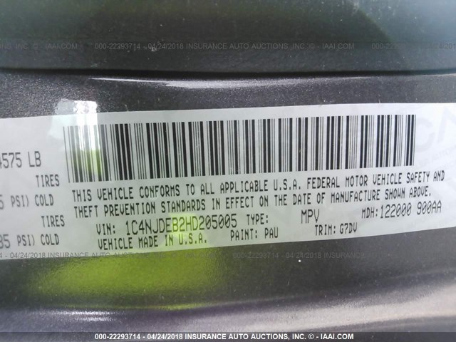 1C4NJDEB2HD205005 - 2017 JEEP COMPASS LATITUDE 灰色 照片 9