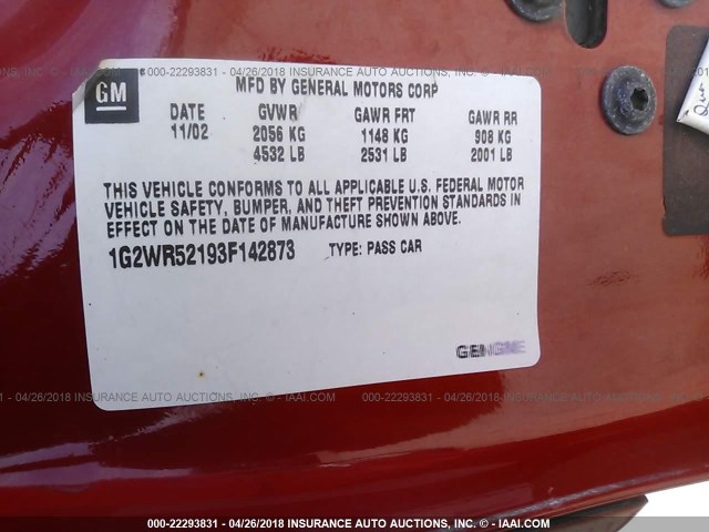 1G2WR52193F142873 - 2003 PONTIAC GRAND PRIX GTP RED photo 9