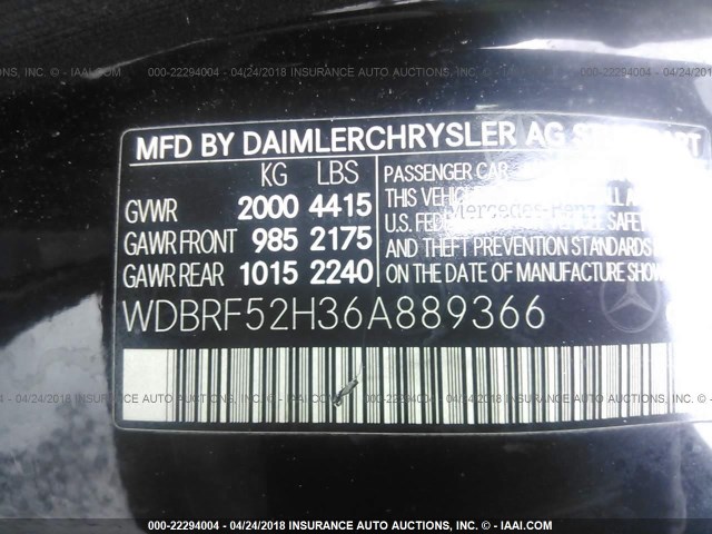 WDBRF52H36A889366 - 2006 MERCEDES-BENZ C GENERATION 2006 230 BLACK photo 9