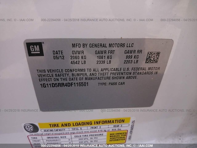 1G11D5RR4DF116501 - 2013 CHEVROLET MALIBU 1LT 白色 照片 9