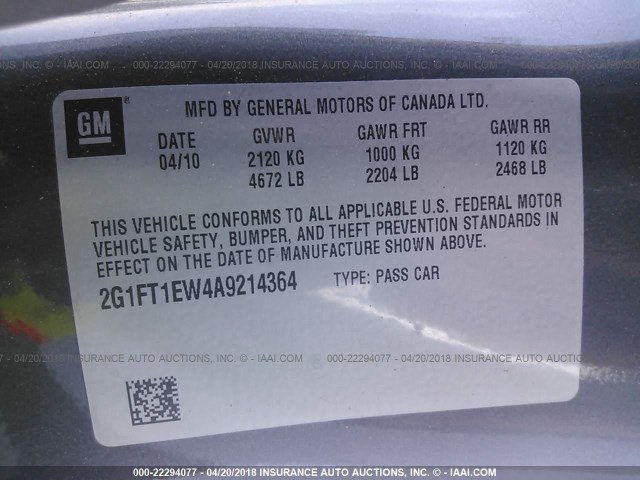 2G1FT1EW4A9214364 - 2010 CHEVROLET CAMARO SS Gris foto 9