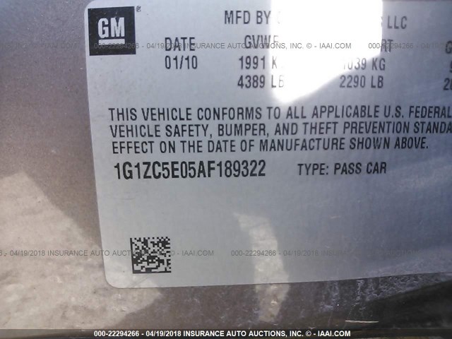 1G1ZC5E05AF189322 - 2010 CHEVROLET MALIBU 1LT 棕色 照片 9