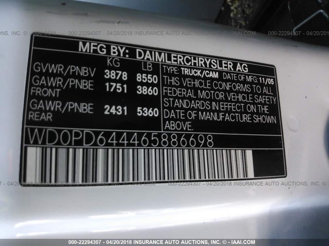 WD0PD644465886698 - 2006 DODGE SPRINTER 2500 WHITE photo 9