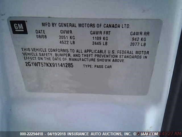 2G1WT57KX91141285 - 2009 CHEVROLET IMPALA 1LT SILVER photo 9