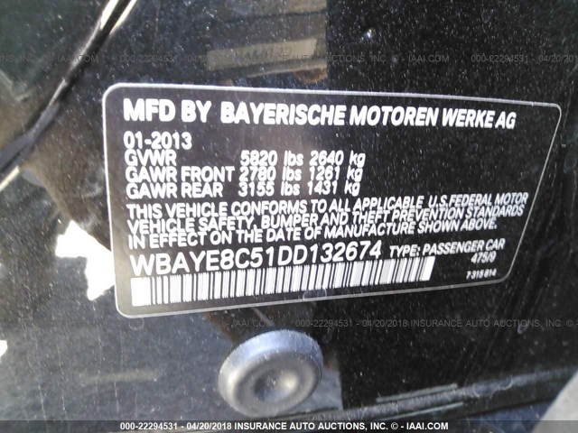 WBAYE8C51DD132674 - 2013 BMW 750 LI BLACK photo 9
