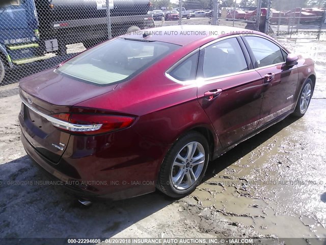 3FA6P0LU1JR172243 - 2018 FORD FUSION SE HYBRID RED photo 4