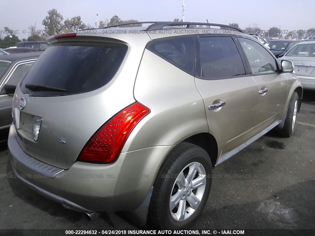 JN8AZ08T96W421248 - 2006 NISSAN MURANO SL/SE/S GOLD photo 4