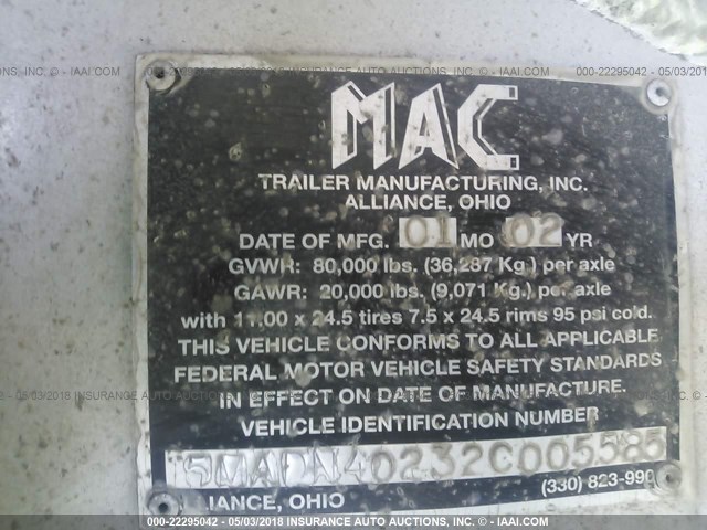 5MADN40232C005585 - 2002 MAC TRAILER MFG DUMP  SILVER photo 10