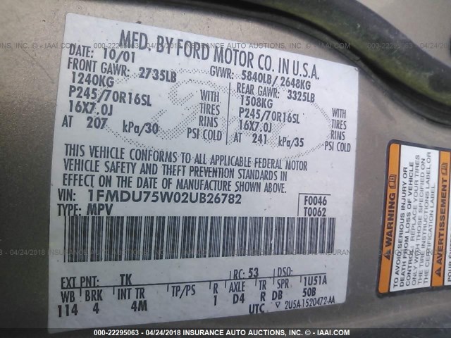 1FMDU75W02UB26782 - 2002 FORD EXPLORER LIMITED მწვანე ფოტო 9