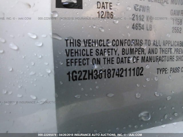 1G2ZH361874211102 - 2007 PONTIAC G6 GT WHITE photo 9