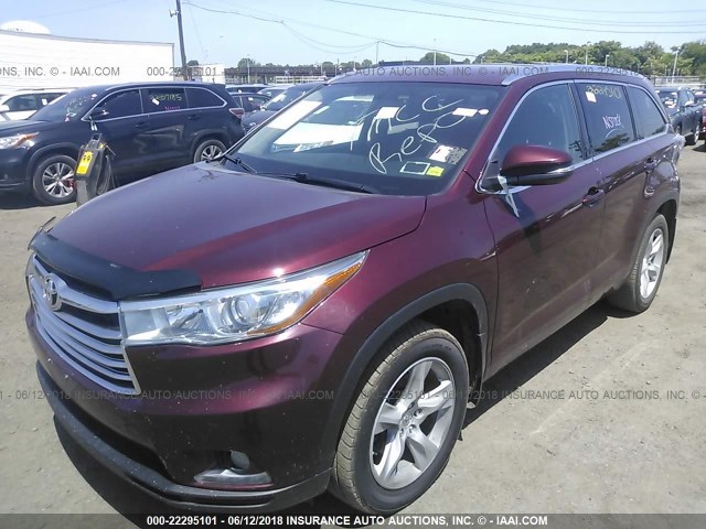 5TDDKRFH7FS175834 - 2015 TOYOTA HIGHLANDER LIMITED/LTD PLATINUM MAROON photo 2