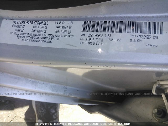 1C3BC1FB3BN511193 - 2011 CHRYSLER 200 TOURING SILVER photo 9