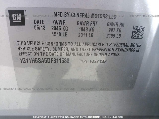 1G11H5SA5DF311533 - 2013 CHEVROLET MALIBU LTZ 银色 照片 9