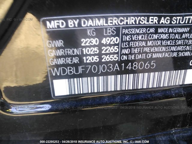 WDBUF70J03A148065 - 2003 MERCEDES-BENZ E 500 BLACK photo 9