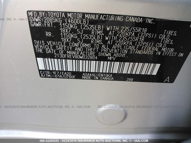 2T3DFREV8DW032804 - 2013 TOYOTA RAV4 LIMITED SILVER photo 9