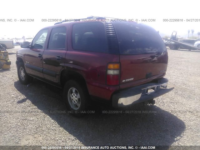 1GNEC13T11R213228 - 2001 CHEVROLET TAHOE C1500 MAROON photo 3