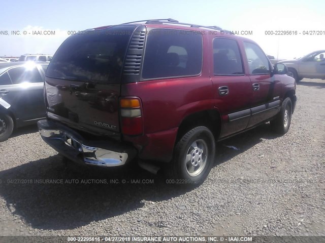 1GNEC13T11R213228 - 2001 CHEVROLET TAHOE C1500 MAROON photo 4