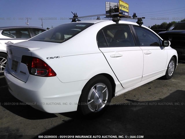 JHMFA36248S007565 - 2008 HONDA CIVIC HYBRID WHITE photo 4