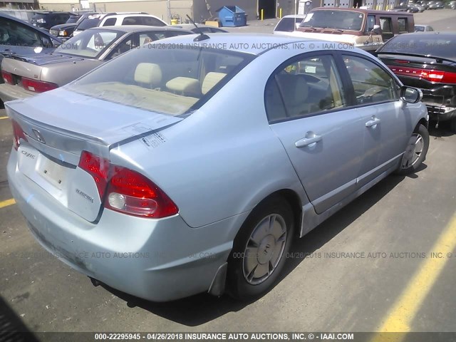 JHMFA36278S008466 - 2008 HONDA CIVIC HYBRID BLUE photo 4