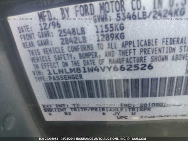 1LNLM81W4VY662526 - 1997 LINCOLN TOWN CAR EXECUTIVE Türkis Foto 9