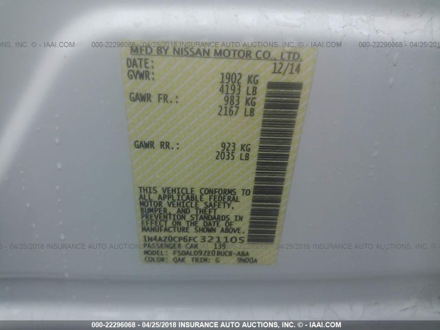 1N4AZ0CP6FC321105 - 2015 NISSAN LEAF S/SV/SL WHITE photo 9